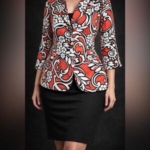 Covington Coral, White and Black Floral Print Jacket